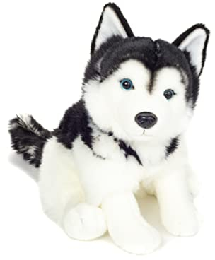 Teddy Hermann 91976 Husky Hund sitzend 30 cm, Kuscheltier, Plüschtier mit recycelter Füllung