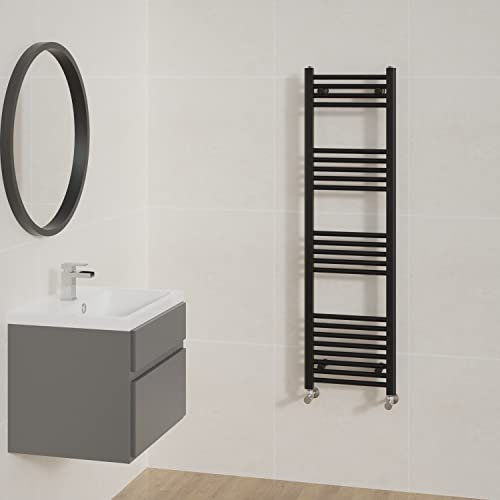 NRG Straight Black Bathroom Heated Towel Rail Radiator Central Heating Ladder Rad Warmer 1400x400mm
