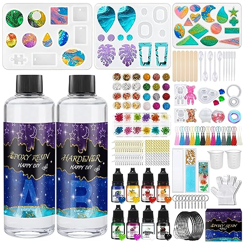 JOTOL Epoxidharz Set Anfänger,Glasklar Resin Harz Gießen Set,500ml Epoxidharz Schlüsselanhänger Set mit Epoxidharz Farben, Glitzer, Messbecher Aus Silikon