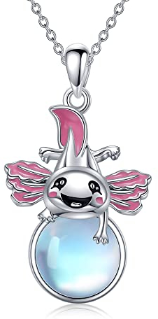 VENACOLY Axolotl Kette 925 Sterling Silber Axolotl Anhänger Halskette Mondstein Kette Axolotl Schmuck Geschenk für Damen