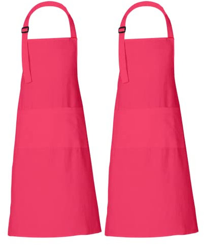 RAJRANG Packung mit 2 Kochschürzen für Männer mit Taschen Baumwollfleckenschürze für Erwachsene - Himbeer -Sorbet 69 x 89 cm