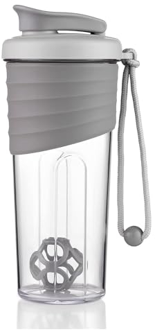 Kuoleopa Shaker Bottle - 24 oz Protein Mixer with Whisk Ball, Portable Pre Workout Drink Shaker Cup, Gray