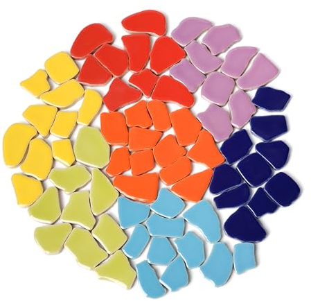 Winter Shore 450 g Piastrelle Ceramica per Mosaico [7 Colori] - Kit Mosaico Assortito per Decorazioni da Esterno, Tavoli, Gradini, Vetro Colorato, Artigianato - Tessere Mosaico Irregolari Impermeabili