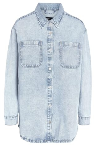 Noisy may Damen Jeansjacke Oversize Denim Übergangsjacke Dropped Shoulder Shacket Bleached Design, Farben:Hellblau, Größe:XS