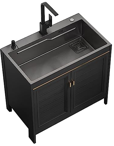 Freistehende Edelstahlspüle, Stahl-Küchenspüle, Wasserhahn und Abtropffläche, Waschbecken, Küche, Restaurant, Aufbewahrungsregal für Terrasse, Garten, Außenbereich (60 x 45 x 80 cm)
