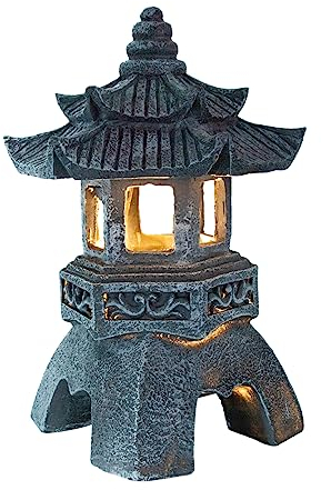 PRETYZOOM Resin Solar Gartenlaterne Asiatische Steinlaterne Für Außenbereich Kreative Dekoration Mit Solarpanel Für Garten Terrasse Zur Einweihung
