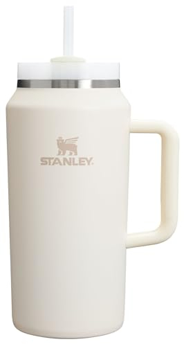STANLEY Quencher H2.0 FlowState - Vaso aislado al vacío de acero inoxidable con tapa y popote para agua, té helado o café, batidos y más, crema 2.0, 64 onzas