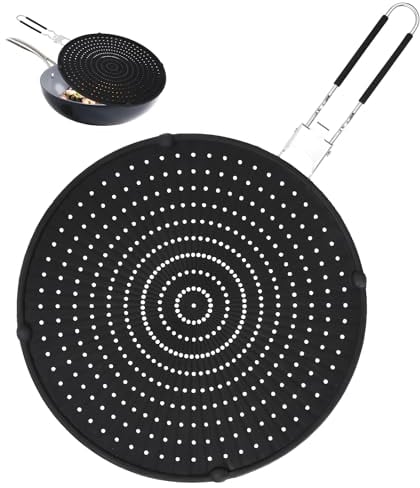 Silikon Spritzschutz Pfannen,32cm pfannen spritzschutz,mit klappbarem Griff,pfannenspritzschutz universal,spritzschutz für pfannen,pfannen spritzschutz zum Schutz vor Fettspritzern,Schwarz