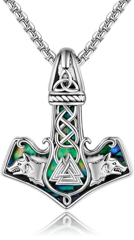 ONEFINITY Thors Hammer Kette 925 Sterling Silber Mjolnir Anhänger Thors Hammer Anhänger Halskette Wolf Wikinger Kette Schmuck Geschenke für Damen Herren