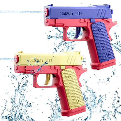 Wasserpistole Kinder 2 Stück Wasserpistolen Klein Wasserspritzpistole Reichweite 10 Meter Water Gun für Kinder Sommer Freien Pool Strand Wasserspielzeug (Blau+Rot)