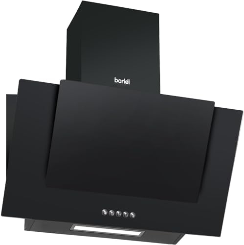 60cm Angled Black Glass Cooker Hood & Carbon Air Filters Kitchen Extractor Fan