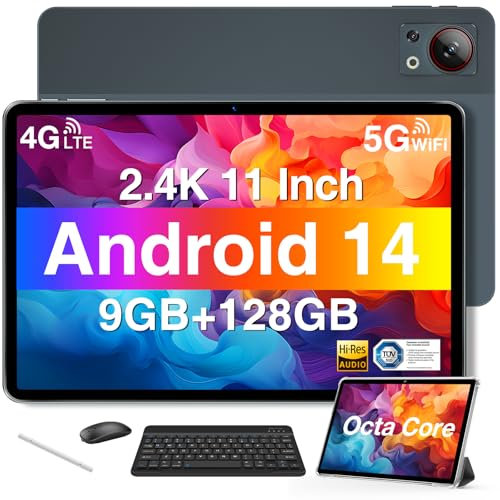 DOOGEE T30SE 2024 Newest Tablet 11'' Android 14 9GB+128GB/1TB TF Octa-Core, 2.4K Display, 8580mAh, 4G-LTE Android Tablets, Bluetooth 5.0+2.4G/5G WiFi Tablet, Tablets with Pen, Keyboard, Mouse&Case