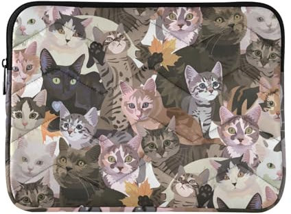 Laptop Sleeve Case 13-14 Inch Cool Laptop Zipper Case Cats Pattern Different Breeds Carrying Bag with Zipper for Work Journey