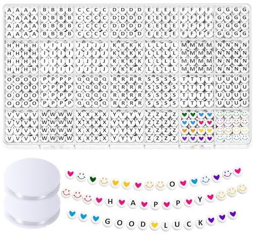zrfgbxim 1400 Pcs Acrylic Letter Beads, Alphabet Beads for Bracelet Making Letters for DIY Necklace Jewelry Making Friendship, with 2 Roll Clear Wire