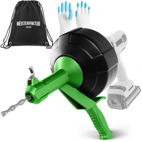 Meisterfaktur Desatascador Tuberias [10,5 m] - Función Automática - Espiral para Desatascar Tuberias Automática - ¡Espiral Limpiador de Desagües y de Tuberías para Aficionados al Bricolaje!