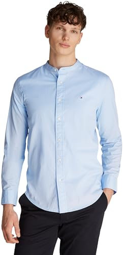 Tommy Hilfiger Men’s Flex Poplin Solid Collarless Regular Fit Shirt, Blue (Sweet Blue), XL