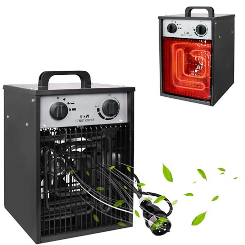 PEILU 5 kW Elektrische Heizgeräte Heizlüfter mit 4 Einstellbarer Heizstufen Überlastschutz Garten Elektroheizkörper Tragbare Elektroheizung Ventilatoren Elektroheizer mit Handgriff (Schwarz)