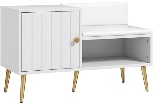 HOMCOM Shoe Bench with Storage, Shoe Cabinet with Seating Cushion, Open Compartment and Table Top for Entryway, Hallway, White