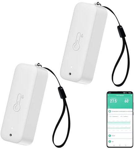 PHOVOLT WiFi-Hygrometer-Thermometer-Sensor – Kabelloser Temperatur- und Feuchtigkeitssensor für den Innen- und Außenbereich mit Remote-App-Benachrichtigung für Gewächshäuser und Häuser Weiß 2pack