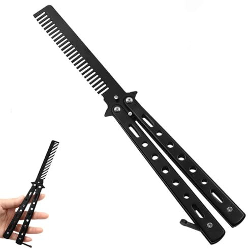Butterfly Kamm, Schmetterlings Kamm Faltbarer, Taschenkamm Frühlings Haar Kamm für Haar Barberkamm Haarstyling Zubehör (Schwarz)