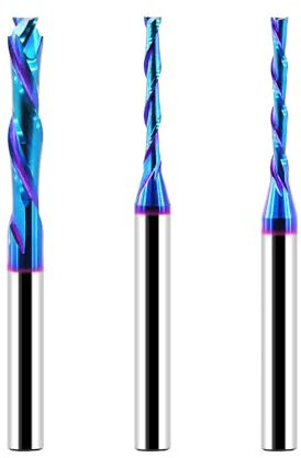 Fraise Defonceuse à Compression/Ascendante/Descendante, DARTOTEK Mèches en Carbure Avec Revêtement Bleu Nano Mèches de Toupie à Commande Numérique pour La Gravure Sur Bois,3pcs