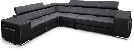 All4All Ecksofa mit Schlaffunktion Passion - Sofa mit Bettkasten - Schlafsofa 334 cm x 264 cm - Wohnlandschaft L-Form - mit 4 Sitzhockern - Schwarz - Farbe wählbar - Kunstleder - Seite Links 19