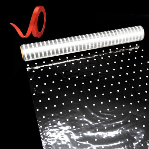 Rouleau Cellophane, 30m*40cm Papier Cellophane Transparent Papier Emballage Fleuriste, avec 1 Ruban Rouge Vif, Film Cellophane Transparent pour Papier Cadeau Transparent Fleur Emballage Fleuriste