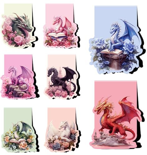 Wxiben Magnetisches Lesezeichen mit Drachenblüte, 8 Stück, fantastische Lesezeichen, Magnete, Drache, Blumenblatt, magnetische Lesezeichen, cooles Tier-Lesezeichen, Seitenclip, Geschenke für