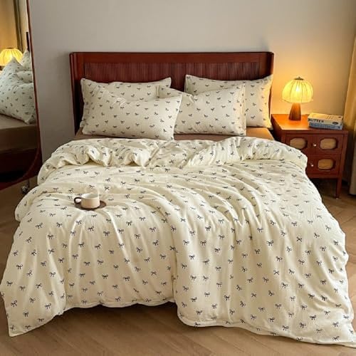 Lanqinglv Bettwäsche 135x200 cm Mädchen mit Schleifen Schwarz Weiß Bettwäsche aus Microfaser,ÖKO-TEX Bettwäsche Set - Bettbezug mit Reißverschluss und 1 Kissenbezug 80x80 cm