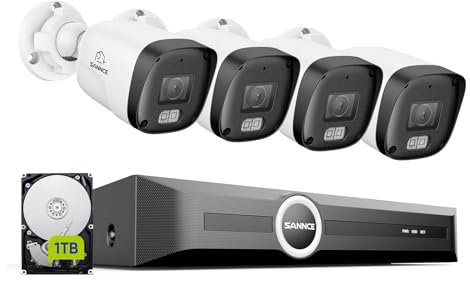 SANNCE 8CH POE CCTV Security System, 6MP NVR with 4x 3MP Outdoor IP Cameras, Motion Detection, Night Vision, 1TB HDD, Remote Access