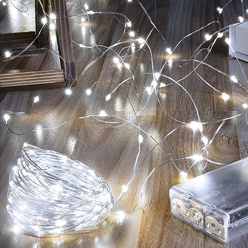 Ollny 15m 150LED Fairy Lights Battery Operated, Bright Waterproof Copper Wire Christmas Lights for Indoor Outdoor Lighting, Christmas Tree Bedroom Outside Party Bottle Wedding Decorations (Cool White)