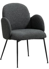 KAWOLA Stuhl mit Armlehne Deon - Polsterstuhl Esszimmerstuhl, Breite 53cm, Hochwertiger Bouclé-Stoff, Stahlbeine pulverbeschichtet - Schwarz