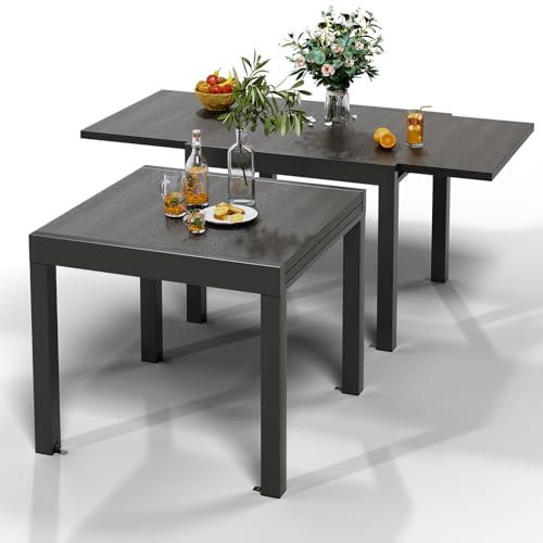Devoko Aluminium Ausziehbarer Gartentisch, Wetterfest 80-160x80x75cm Outdoor Esstisch für 4-6 Personen mit Sonnenschutz, Leicht zu Reinigen, Dunkelgrau