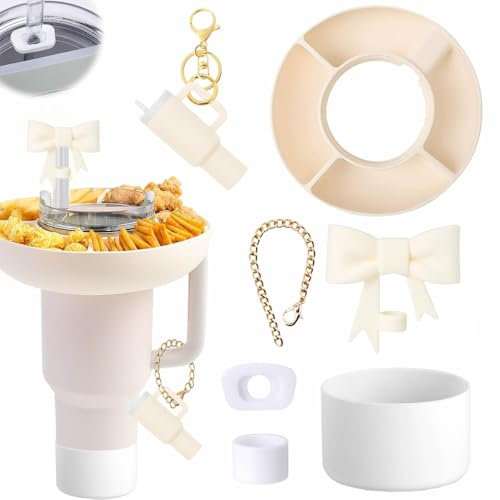 TOEECY 7 Stück Stanley Cup Zubehör mit Niedlichem Schleifen Strohhalmdeckel und Snackschale Personalisierte Tassendekoration für 1200ml und 850 ml Stanley Cup