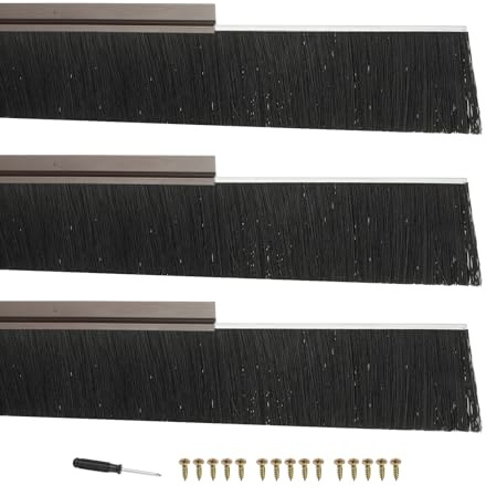 PATIKIL Door Brush Sweeps 4.72 Bristles x 39.37 Long, 3 Sets H-Shape Aluminum Alloy Holder Brush Sweep for Bottom of Door Seal Garage Weather Stripping, Brown/Black