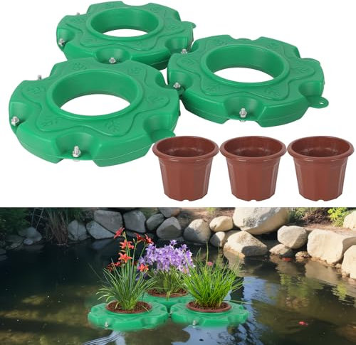 XQZMD Cesta flotante para estanque, plataforma de jardín flotante, isla flotante de barrera de peces, isla flotante, isla de estanque, maceta acuática para estanques y características de agua (redonda