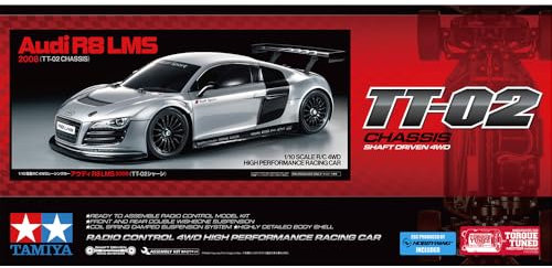 TAMIYA 58749 1:10 RC Audi R8 LMS 2008 TT-02 - ferngesteuertes Auto, Fahrzeug, Modellbau, Zusammenbauen, Hobby, RC Bausatz, unlackiert