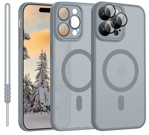 YUANDMI Cover Magnetica per iPhone 15 Pro Compatibile con MagSafe, Custodia per iPhone 15 Pro Traslucida Opaca Case Ultra-Sottile Silicone Anti-Scivolo Resistente ai Graffi, Grigio Titanio