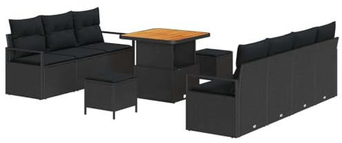 vidaXL 4-teilige Outdoor-Sofagarnitur mit Kissen in Schwarz, Bequeme Sitzgelegenheit für den Garten, die Terrasse und den Balkon. Lounge-Arrangement mit Sofas.