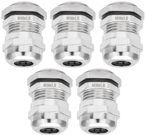 TA-VIGOR 5Pcs M16 x 1.5 Cable Gland, Metal Waterproof Adjustable Wire Connectors Gland Joints for 4mm-8mm Cables, Locknut Stuffing Glands with Locknut and Washer