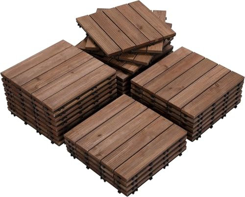 Entrelazadas Baldosas 27 piezas de baldosas entrelazadas for terraza de patio, 12 x 12 pulgadas, baldosas de madera for piso de exterior for patio, jardín, terraza, piscina, color marrón Para Terraza