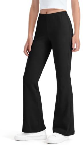 Auranso Girls Flared Leggings Kids High Waisted Cotton School Pants 7-14 Y | Tight pants, Stretch fabric, suitable for school and daily, dance, yoga, athletic, machine wash, plain black, white, brown