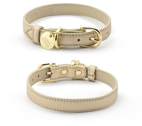 Rio Dog Collar Saffiano Vegan Leather Color Gold Size S
