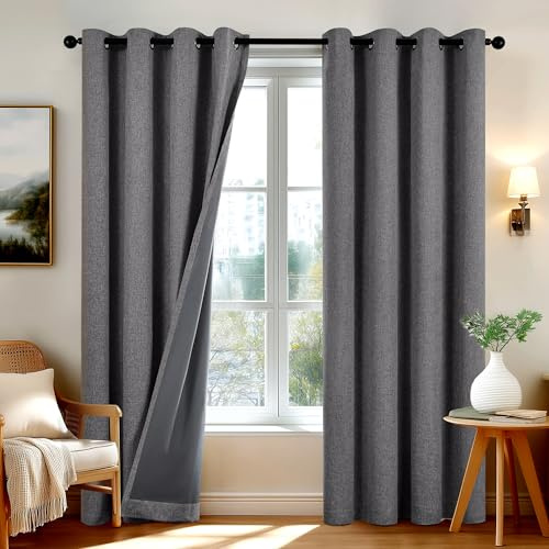 Deconovo 100% Verdunklungsvorhänge mit Ösen Blickdichte Gardinen Wohnzimmer Vorhang Schlafzimmer Verdunkelung Thermogardine Kälteschutz, 180x140 cm(HöhexBreite), Dunkelgrau, 2er Set