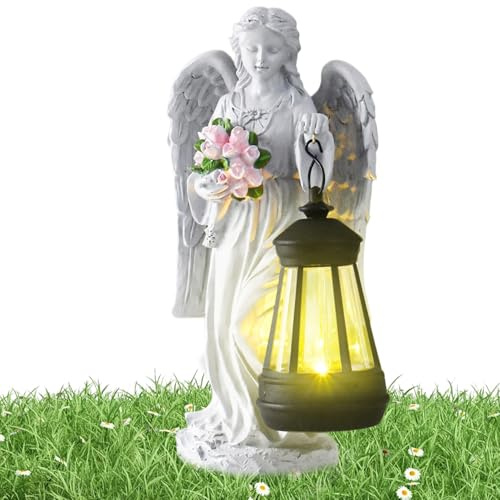Yidueace Engel Solarleuchte, Kunstharz Skulptur Mit Verspieltem Design, Wetterfest Grabschmuck Für Garten Terrasse Grab Wege Beeteinfassung