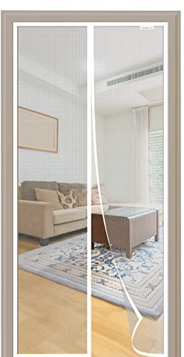 CWEEN CLU Fly Screen Door, 150 x 210 cm, Magnetic Fly Screen Balcony Door, No Drilling, Suitable for Balcony Doors, French Doors, Patio Doors, White