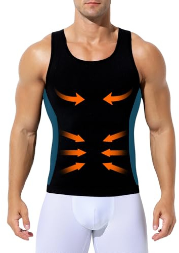 Mauro Kane Men's Compression Tank Top Undershirts Slimming Body Shaper Vest | Sleeveless Workout Shapewear, Posture Support, Tummy Control, Breathable, Body Shaper for Men, for Gym Running Daily Wear