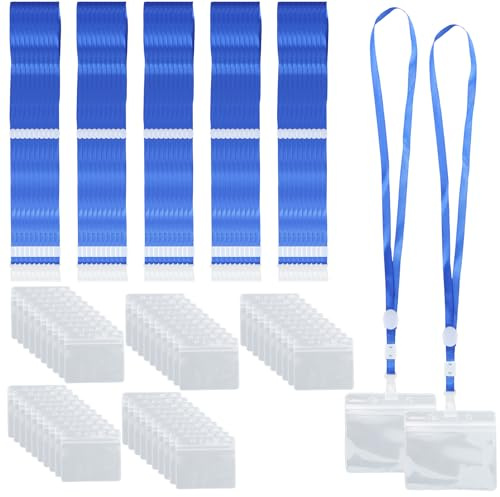 Ziyonix 50 Piezas Etiquetas de Nombres de Insignia de Tarjeta, Soportes para Tarjetas con Cordones Porta Tarjetas Colgante Lanyard con Porta Tarjetas Identificativas para Oficina Escuelas