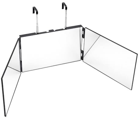 3 teiliger Kosmetikspiegel mit 10fach,360° Rundumblick Make-up Spiegel | Höhenverstellbarer Friseurspiegel,Selbstschneiden & Rasieren,3 Haarkämmen,30.5×19.5×2.8 cm,Schwarz
