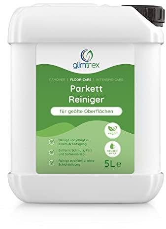 glimtrex Floor-Care Parkettreiniger geölt (5,0l) - mit 2-in-1 Funktion - reinigt und pflegt geölte Holzböden und -oberflächen in einem Arbeitsgang – Parkett Reinigung & Parkett Fleckenentferner